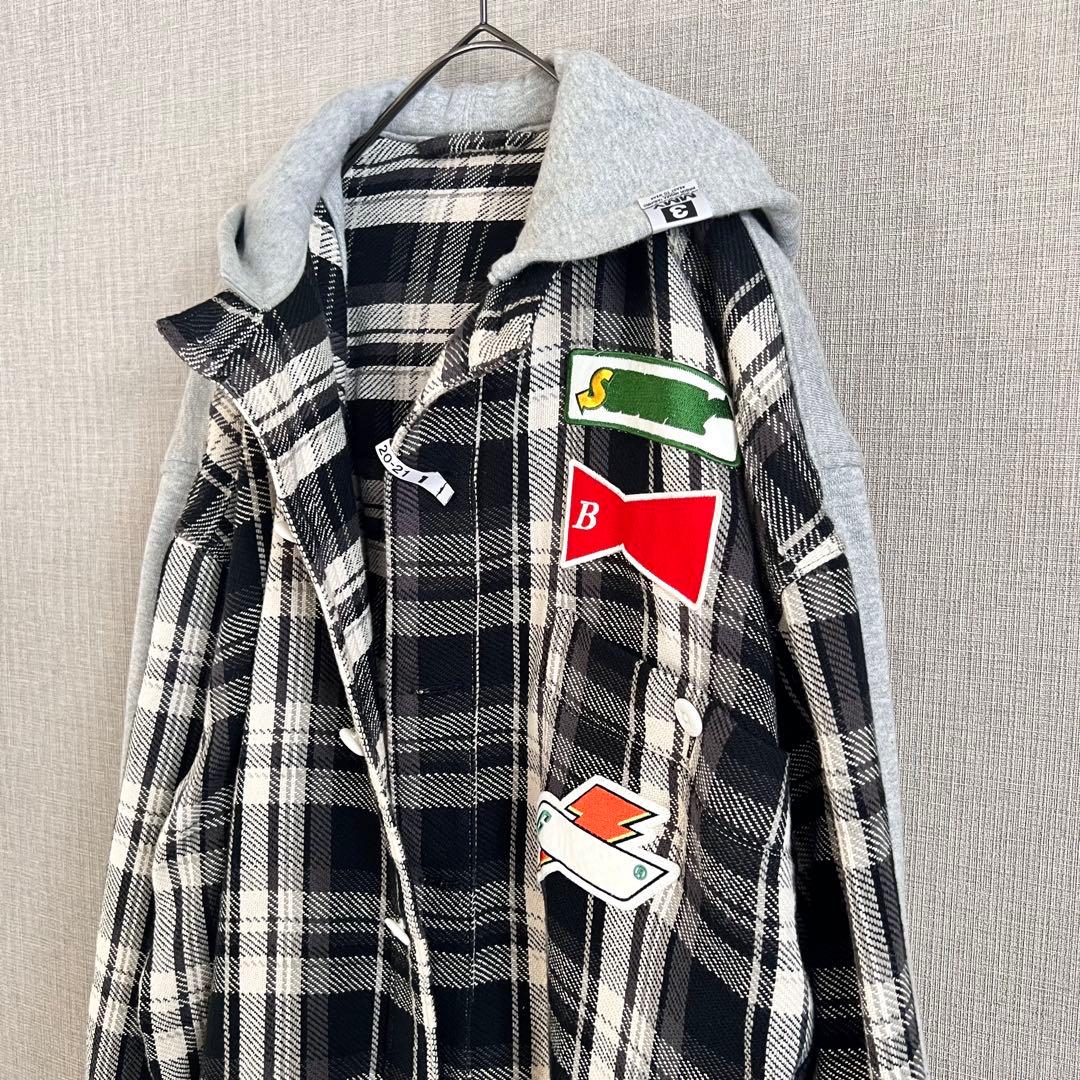 ミハラヤスヒロ パッチワーク ドッキング シャツジャケット チェック パーカー