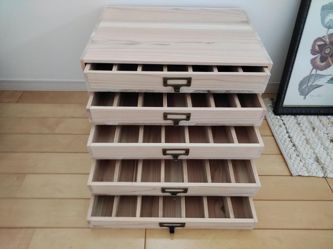 ★送料無料★サイズ変更可能★木製ネームプレート5段70本メガネ収納引き出し無垢材