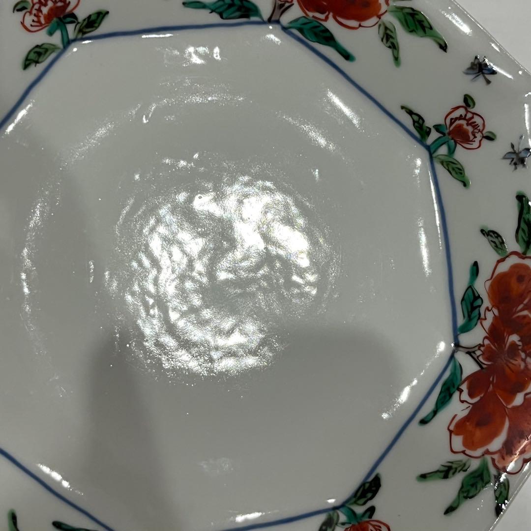 【新品】正木春蔵 色絵染附 牡丹文八角皿 3枚セット