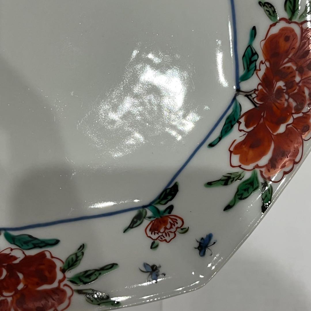 【新品】正木春蔵 色絵染附 牡丹文八角皿 3枚セット