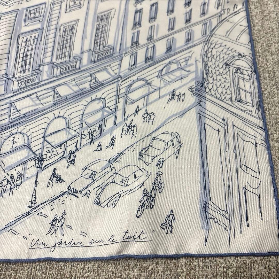 新品　エルメス　スカーフ　屋根の上の庭　希少　ガヴロッシュ　ホワイト、ブルー