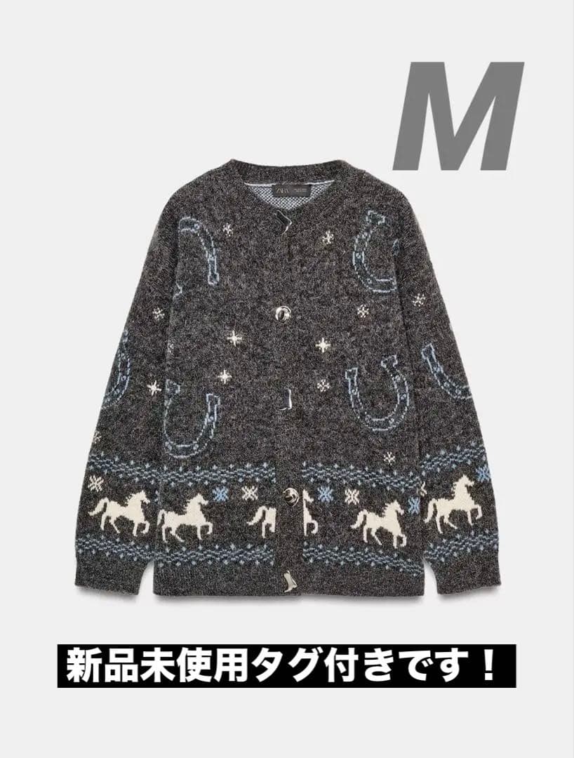 ZARA ザラ　ジャガードニットボタンカーディガン　M