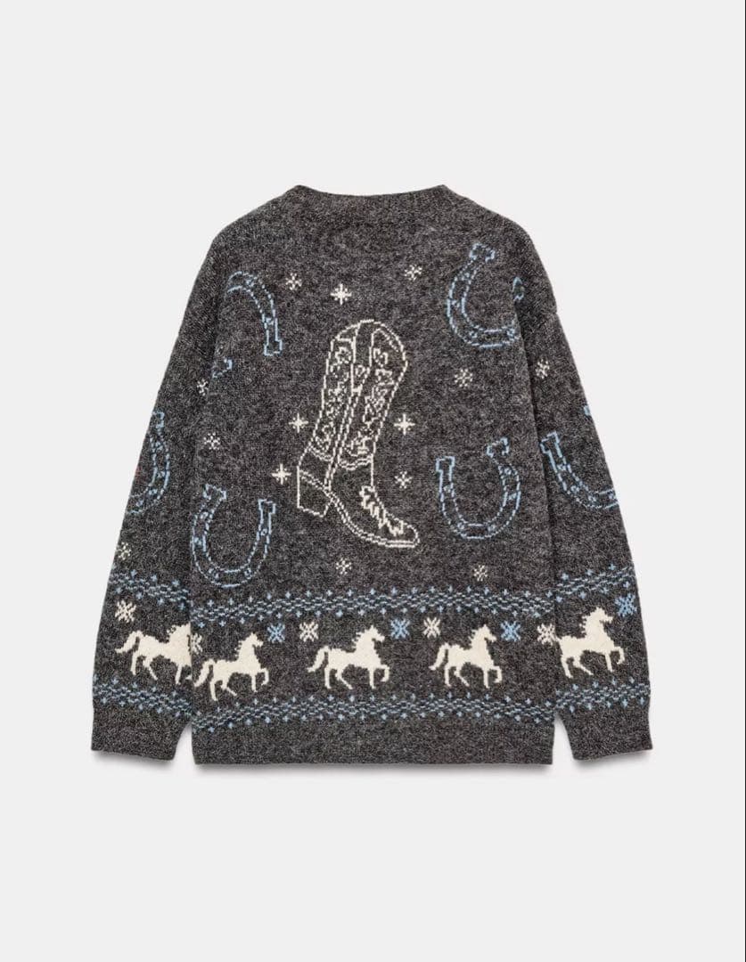 ZARA ザラ　ジャガードニットボタンカーディガン　M