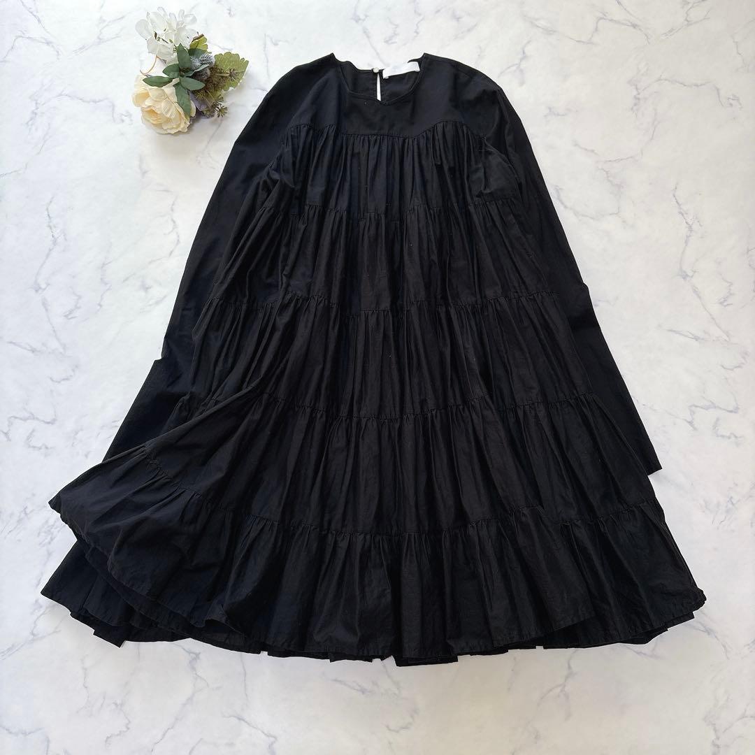 【美品】近年 マーレット ソリマン ティアード ワンピース ブラック コットン