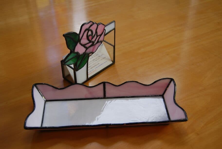 名刺入れとペン用トレー(黄色のバラ)