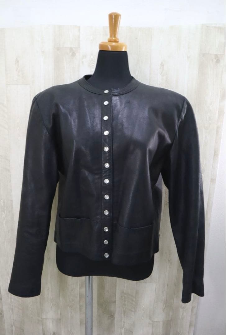 【agnes b. SPECIAL レザー 40 ノーカラー ジャケット 黒】