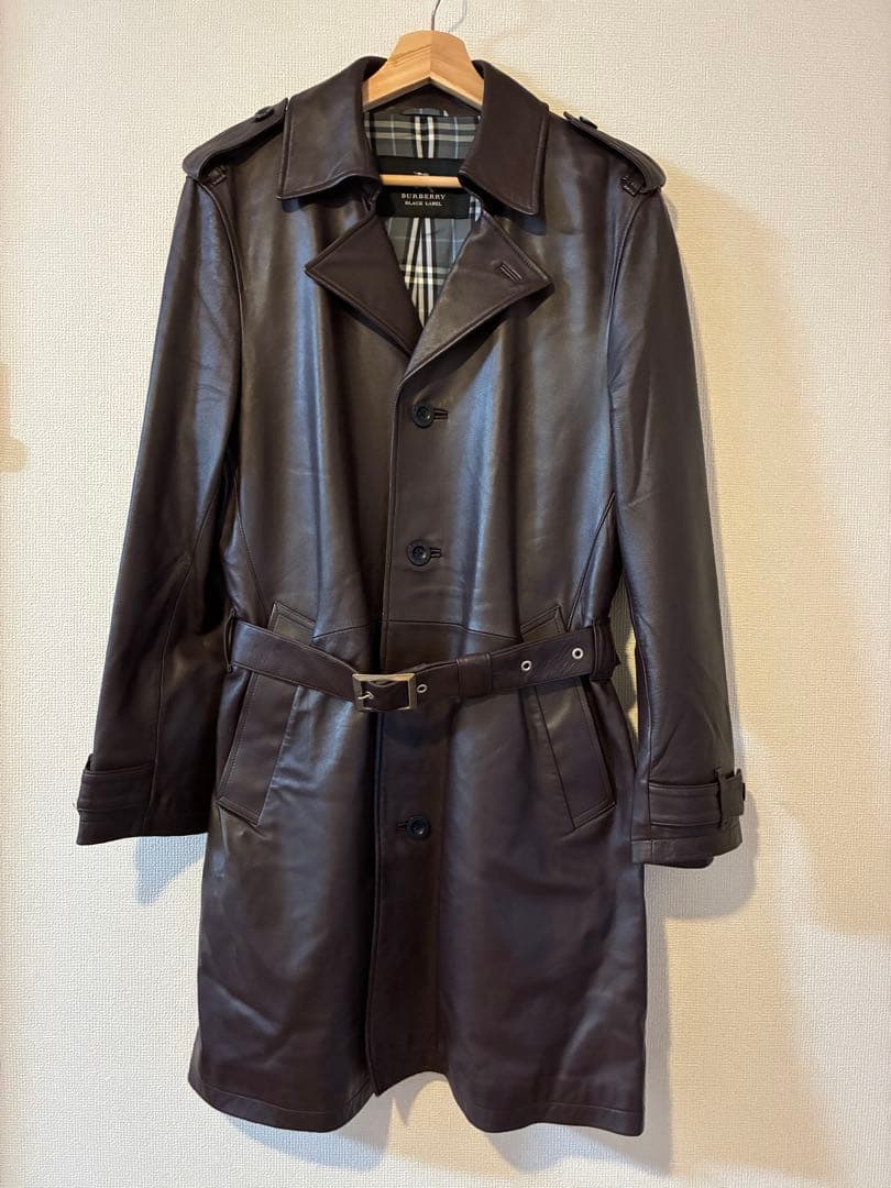 希少美品　バーバリーブラックレーベル　ダークブラウン ラムレザー トレンチコート