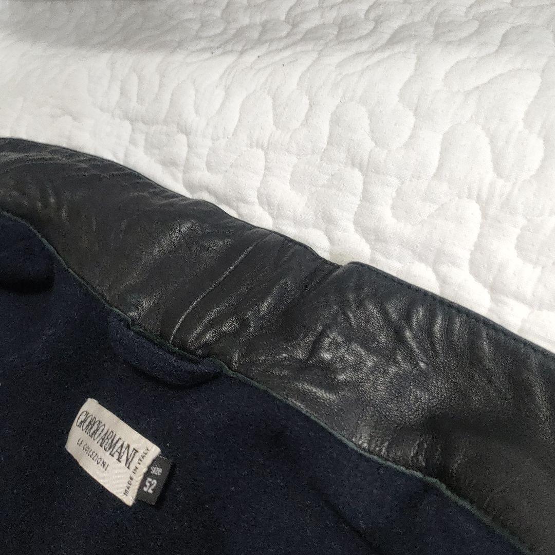 ジョルジオアルマーニ　ラムレザーロングコート　スタンドカラー　黒　52