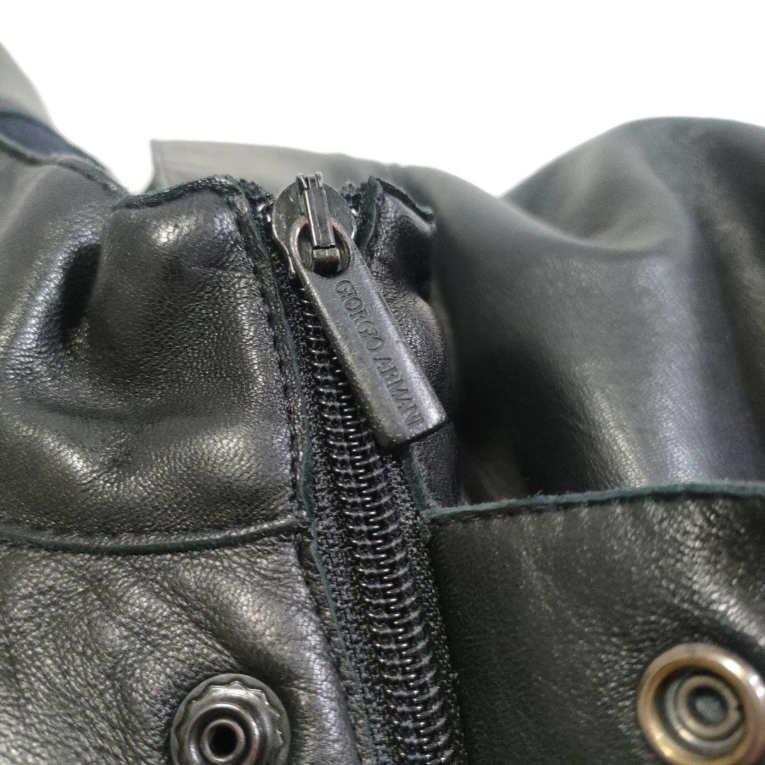 ジョルジオアルマーニ　ラムレザーロングコート　スタンドカラー　黒　52