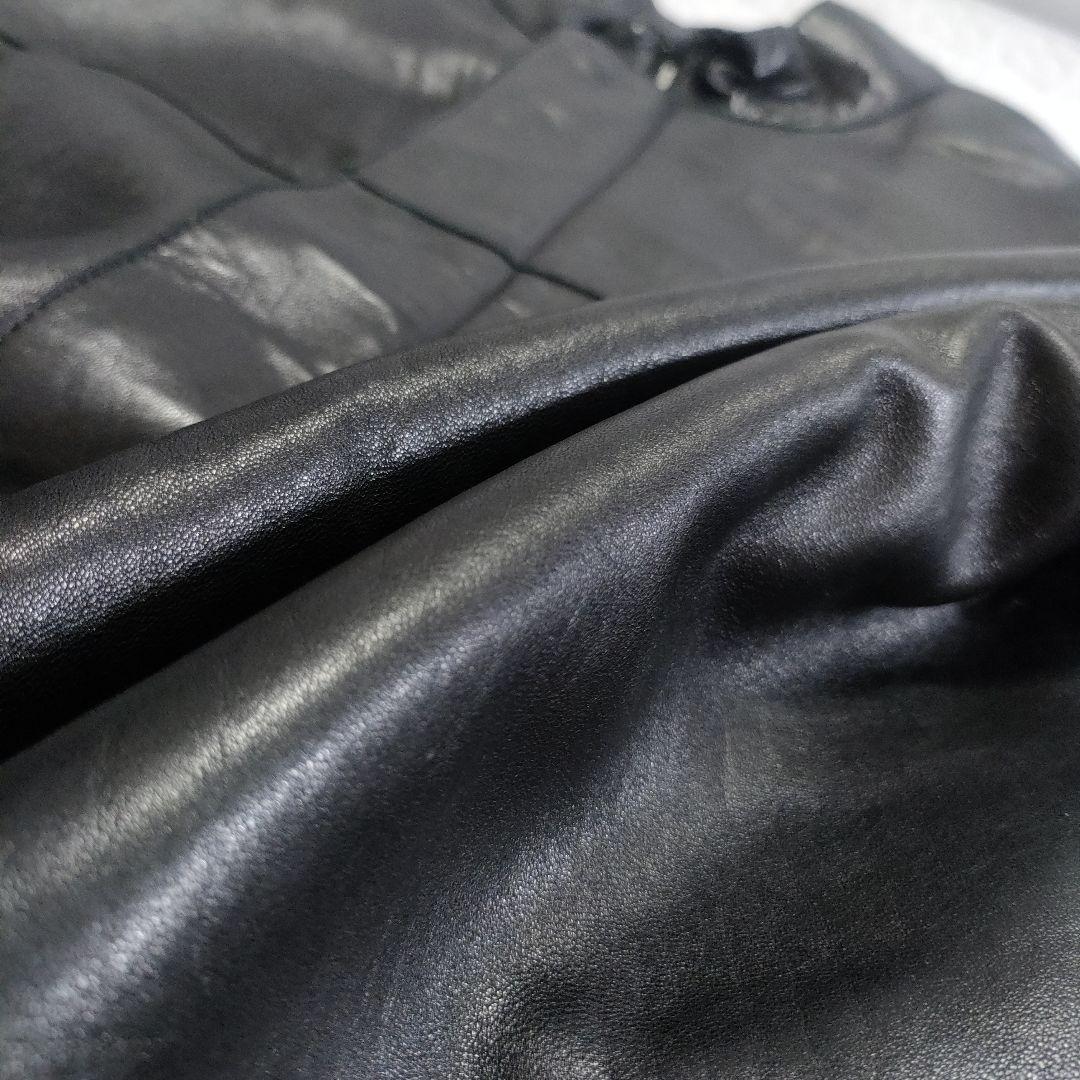 ジョルジオアルマーニ　ラムレザーロングコート　スタンドカラー　黒　52