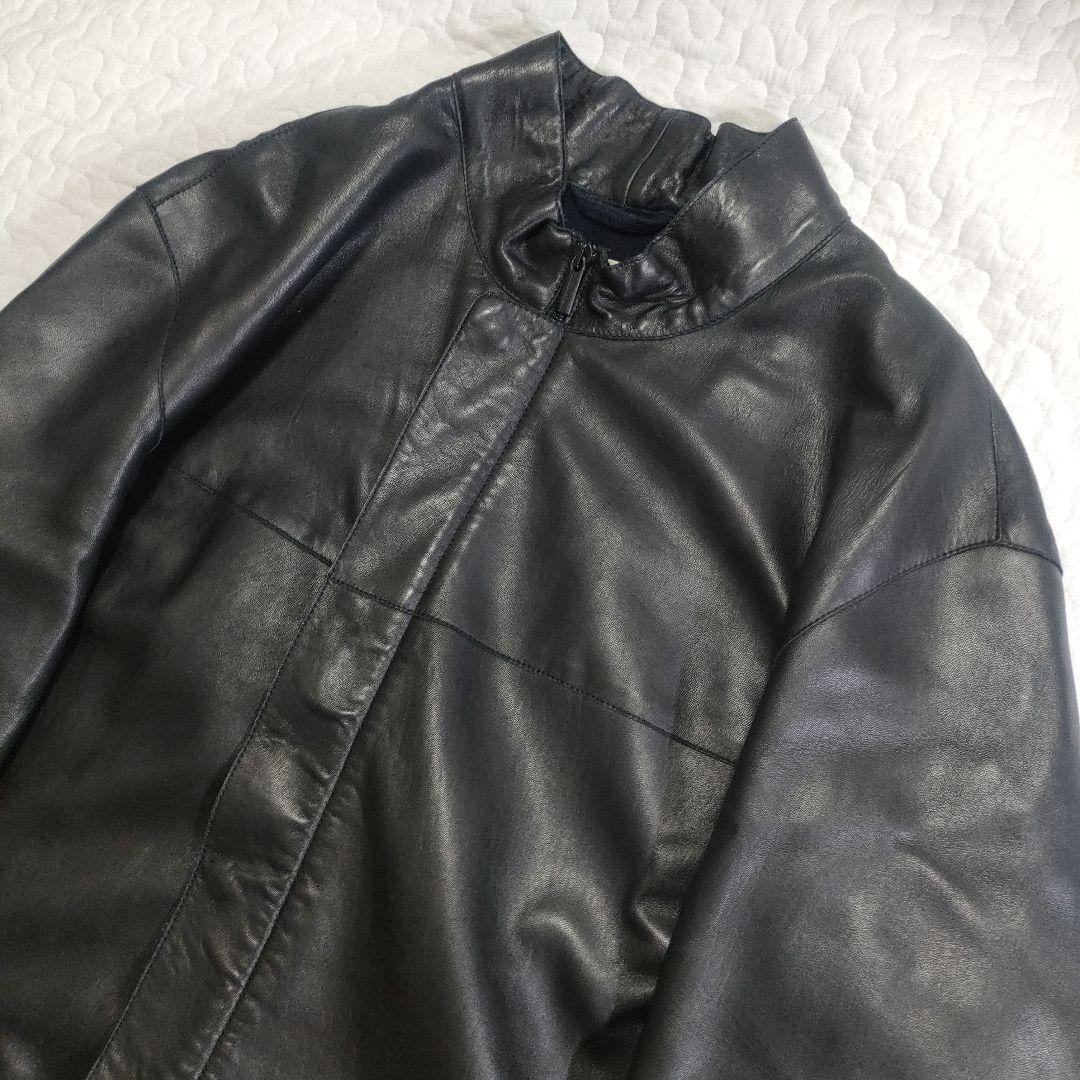 ジョルジオアルマーニ　ラムレザーロングコート　スタンドカラー　黒　52