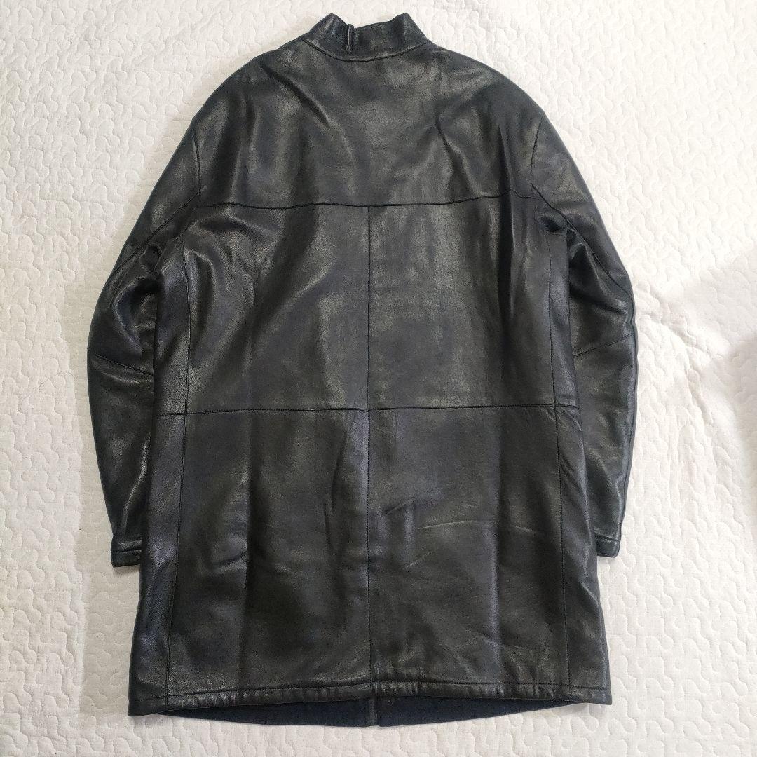 ジョルジオアルマーニ　ラムレザーロングコート　スタンドカラー　黒　52
