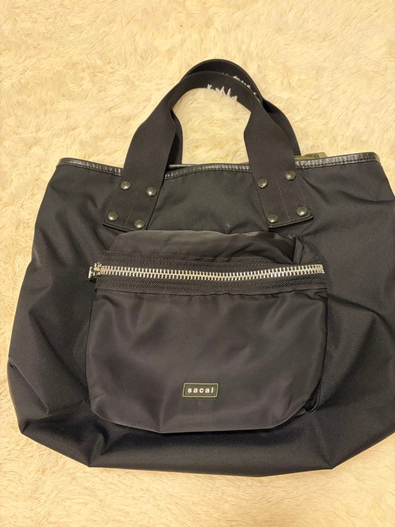 正規品　sacai 24-0698sブラックナイロン トートバッグ