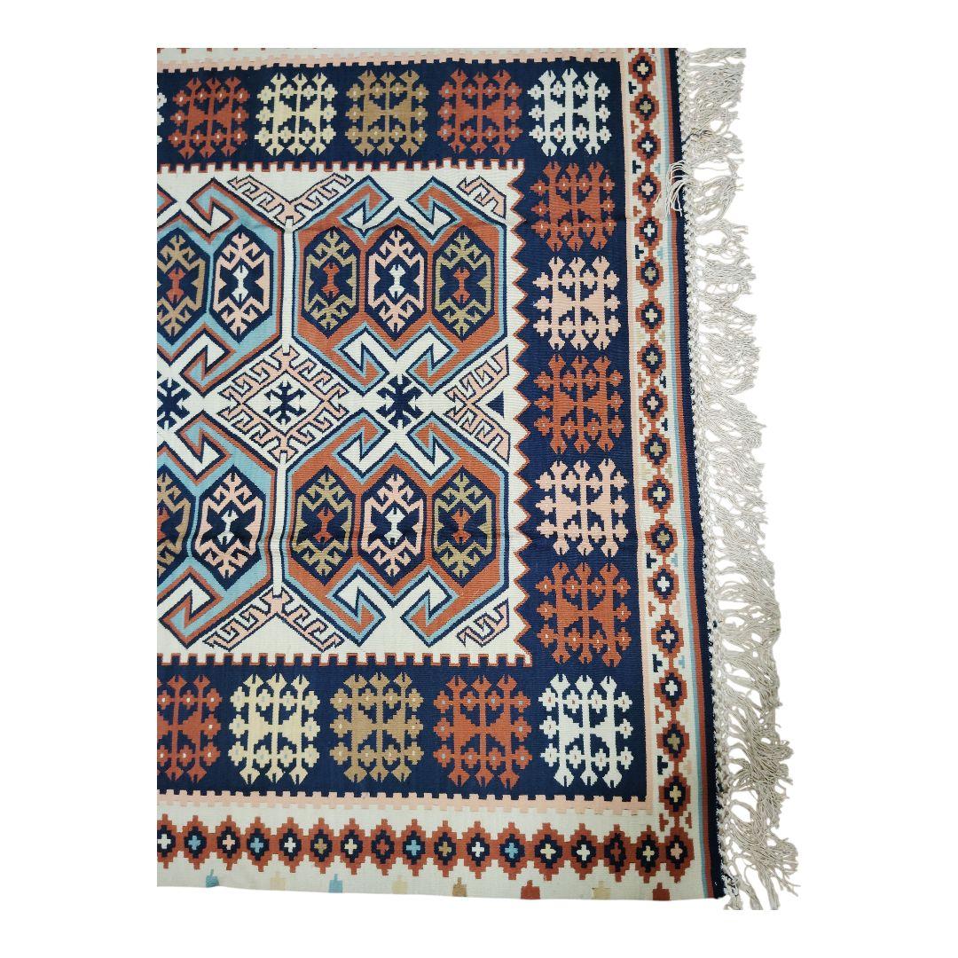 【新品未使用】トルコ絨毯 ネイビー オレンジ ラグ カーペット