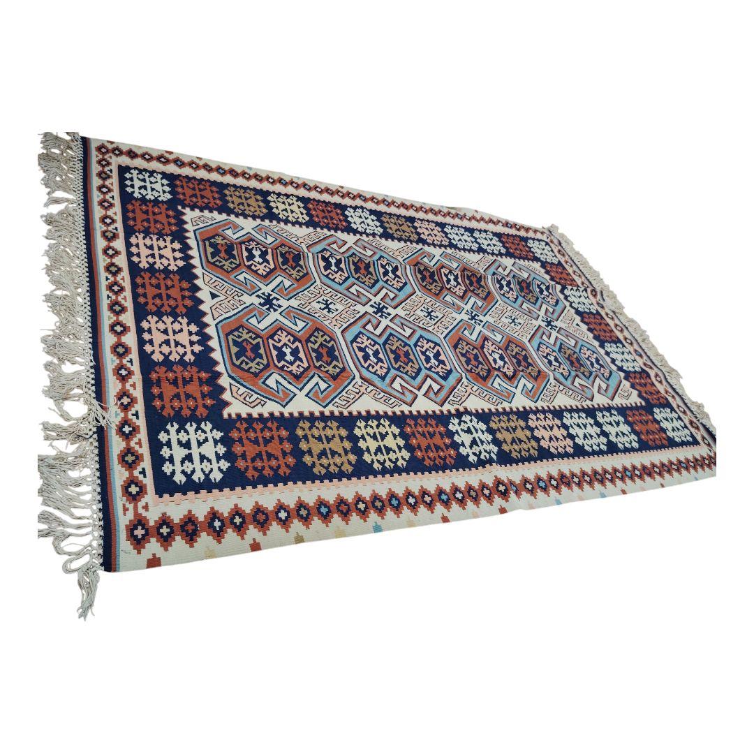 【新品未使用】トルコ絨毯 ネイビー オレンジ ラグ カーペット