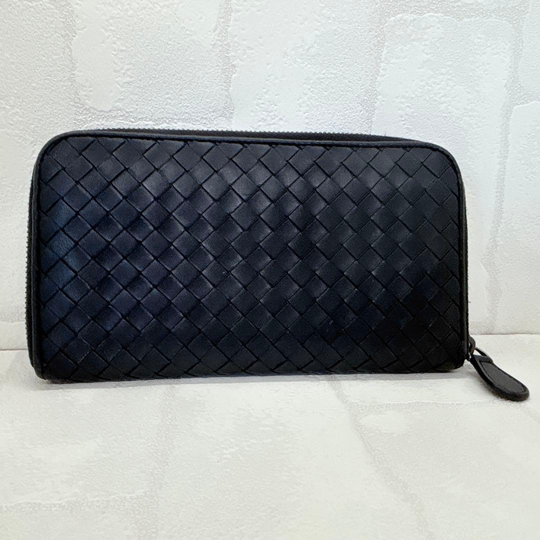 美品✨ボッテガヴェネタ イントレチャート 編み込み レザー 長財布 羊革 黒