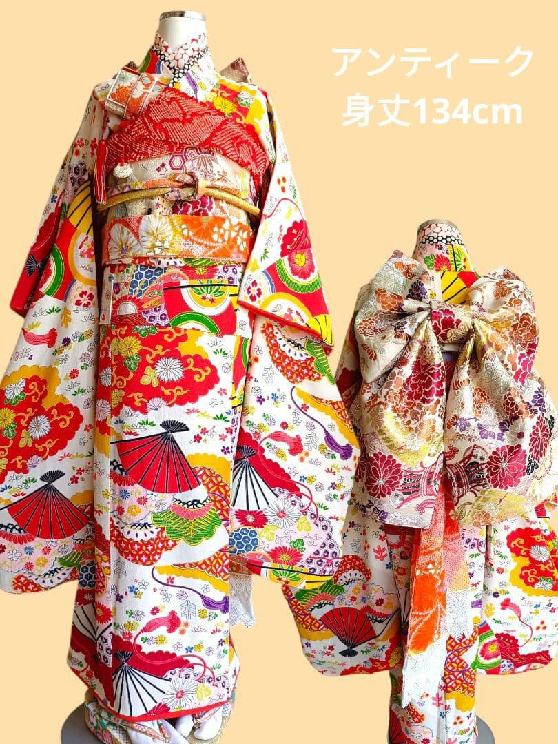専用☆アンティークカラフル着物に作り帯セット☆七五三　７歳　女の子