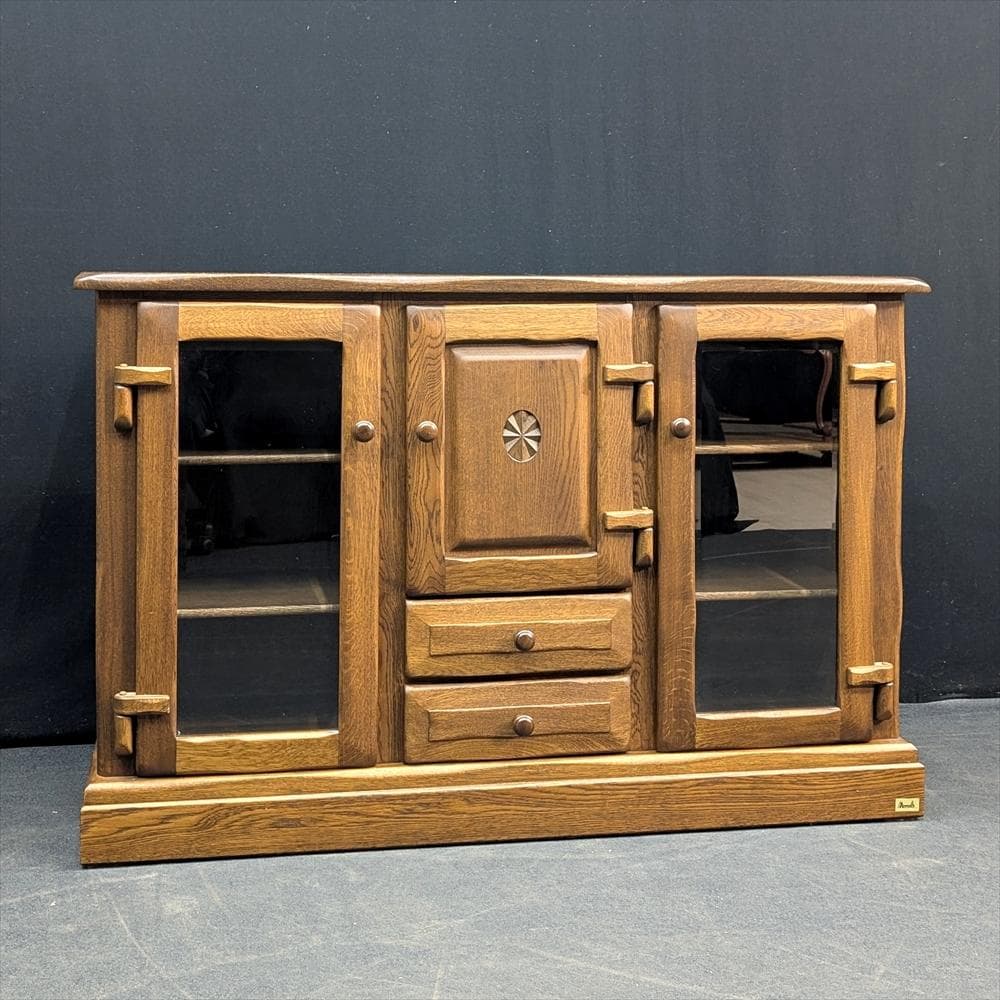 河本家具　オーク　無垢　サイドボード　リビングボード　キャビネット　飾り棚