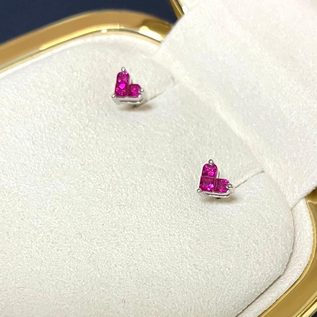 【ピニャコ様】K18 WG ミステリアスハート ルビー 0.36ct ピアス