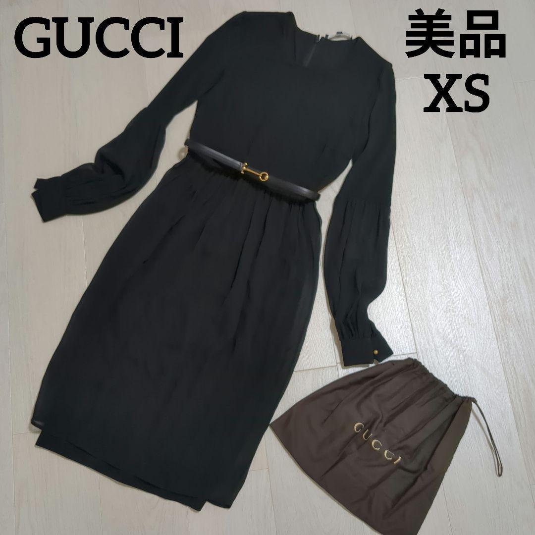【美品】GUCCI 膝丈ワンピース ベルト付き ブラック　XS　細身