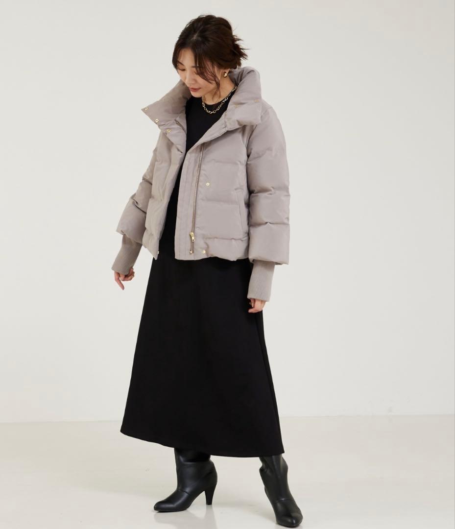 アバハウス袖リブシームレススタンドダウン定番/軽量/冬服/長袖/きれいめ