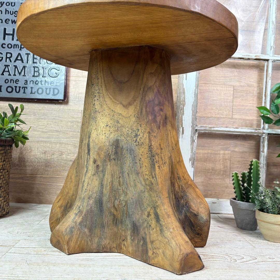 新商品入荷オールドチーク天然無垢丸太花台L（50㎝×51㎝）サイドテーブル飾り台