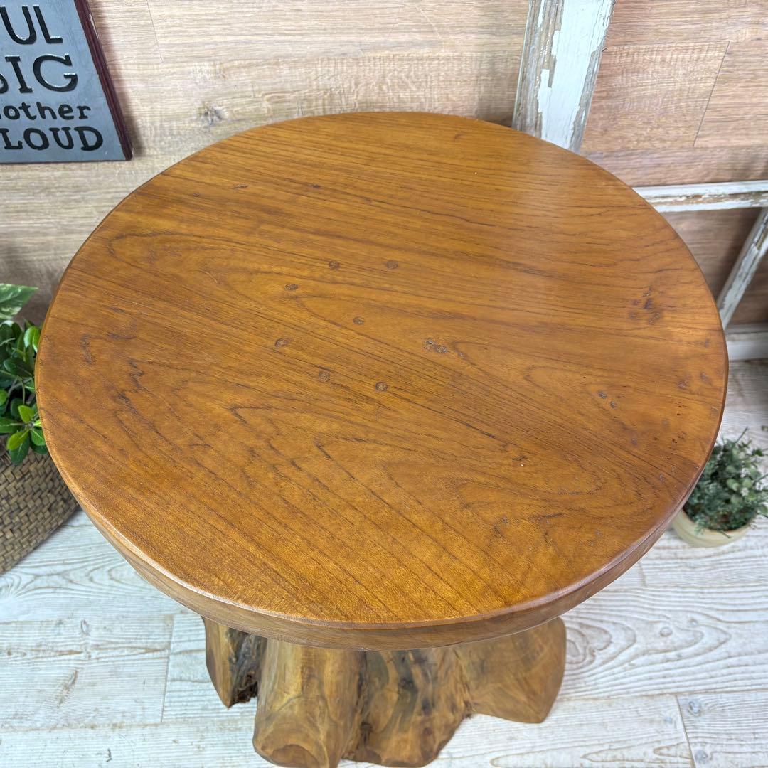 新商品入荷オールドチーク天然無垢丸太花台L（50㎝×51㎝）サイドテーブル飾り台