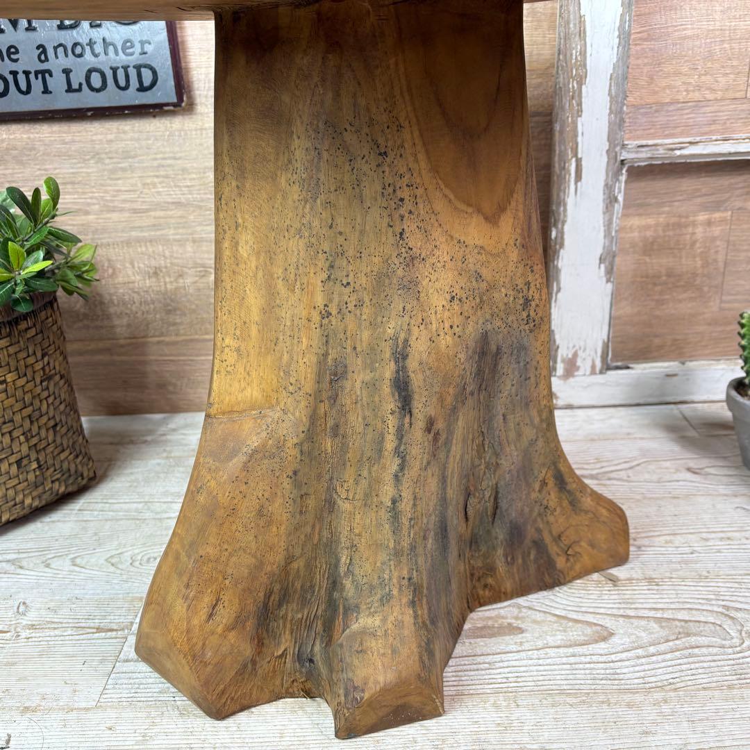 新商品入荷オールドチーク天然無垢丸太花台L（50㎝×51㎝）サイドテーブル飾り台