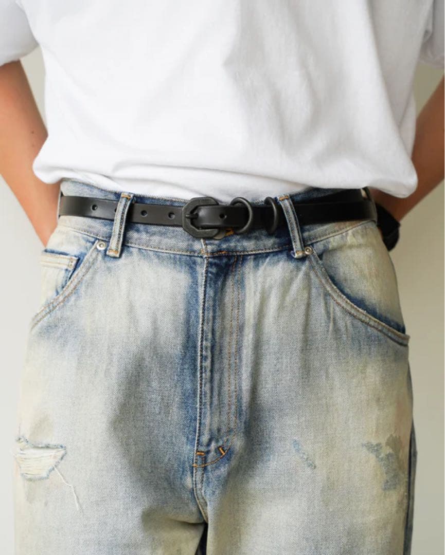 小物 ANCELLM NARROW LEATHER BELT (BLACK)