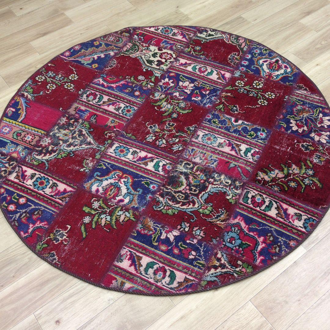 ペルシャ絨毯 パッチワーク アンティーク 146x146手織り クリー