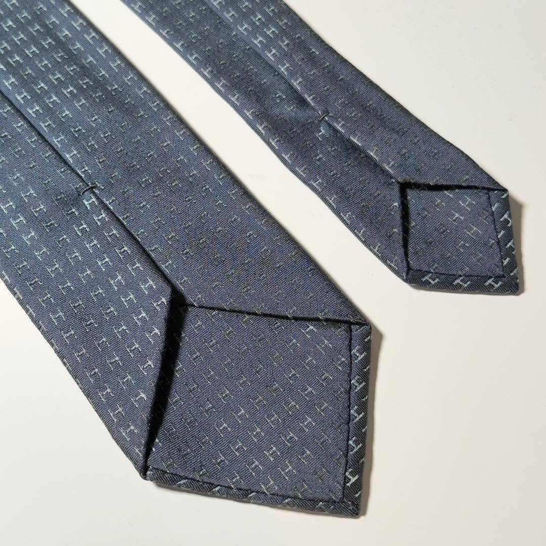 【美品】 HERMES エルメス H柄 ファソネ ネクタイ ブルー系