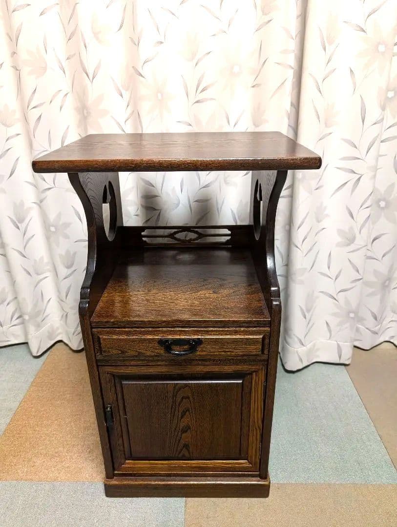 天然木　電話台　小物収納 　ヘッドサイドテーブル　引出