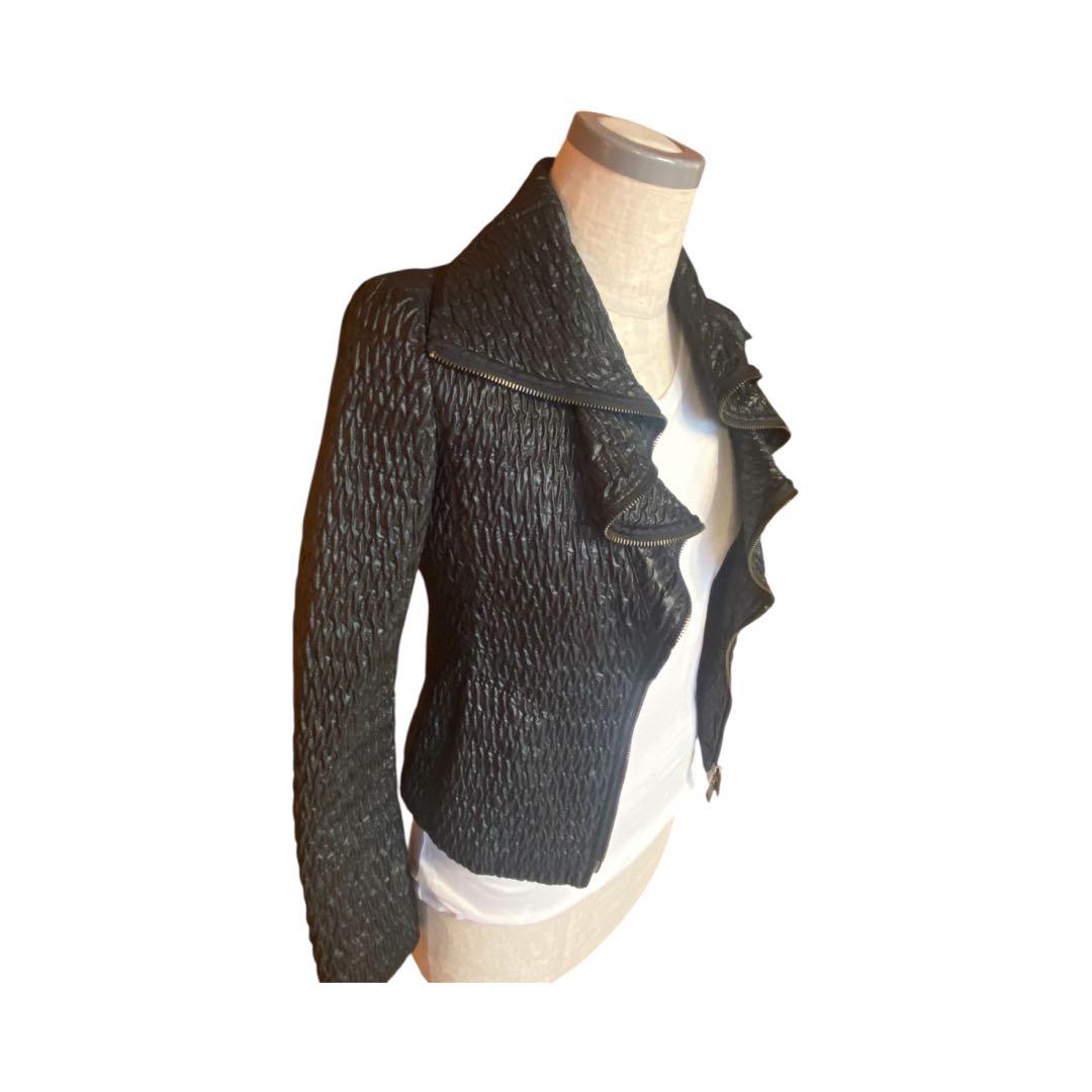 美品＊EMPORIO ARMANI＊ジップアップ 黒シワ加工 ジャケット XS