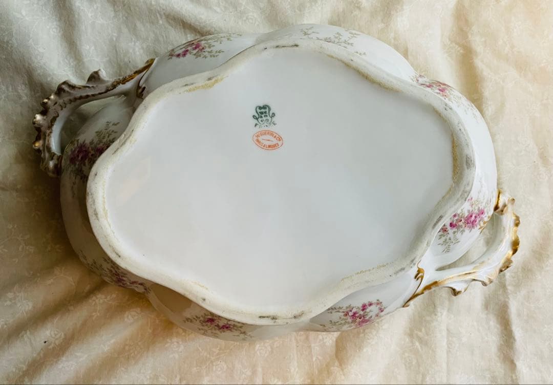 アンティーク リモージュ　大型　スープボウル　蓋付き　レードル添付