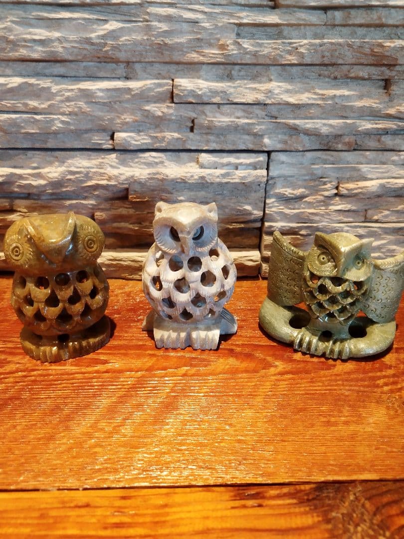 透し彫り　フクロウ　3点セット