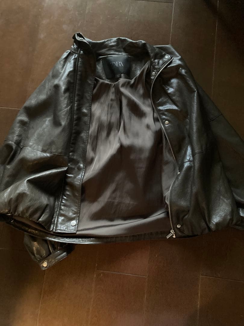 ZARA ダークブラウン　フェイクレザーボンバージャケット