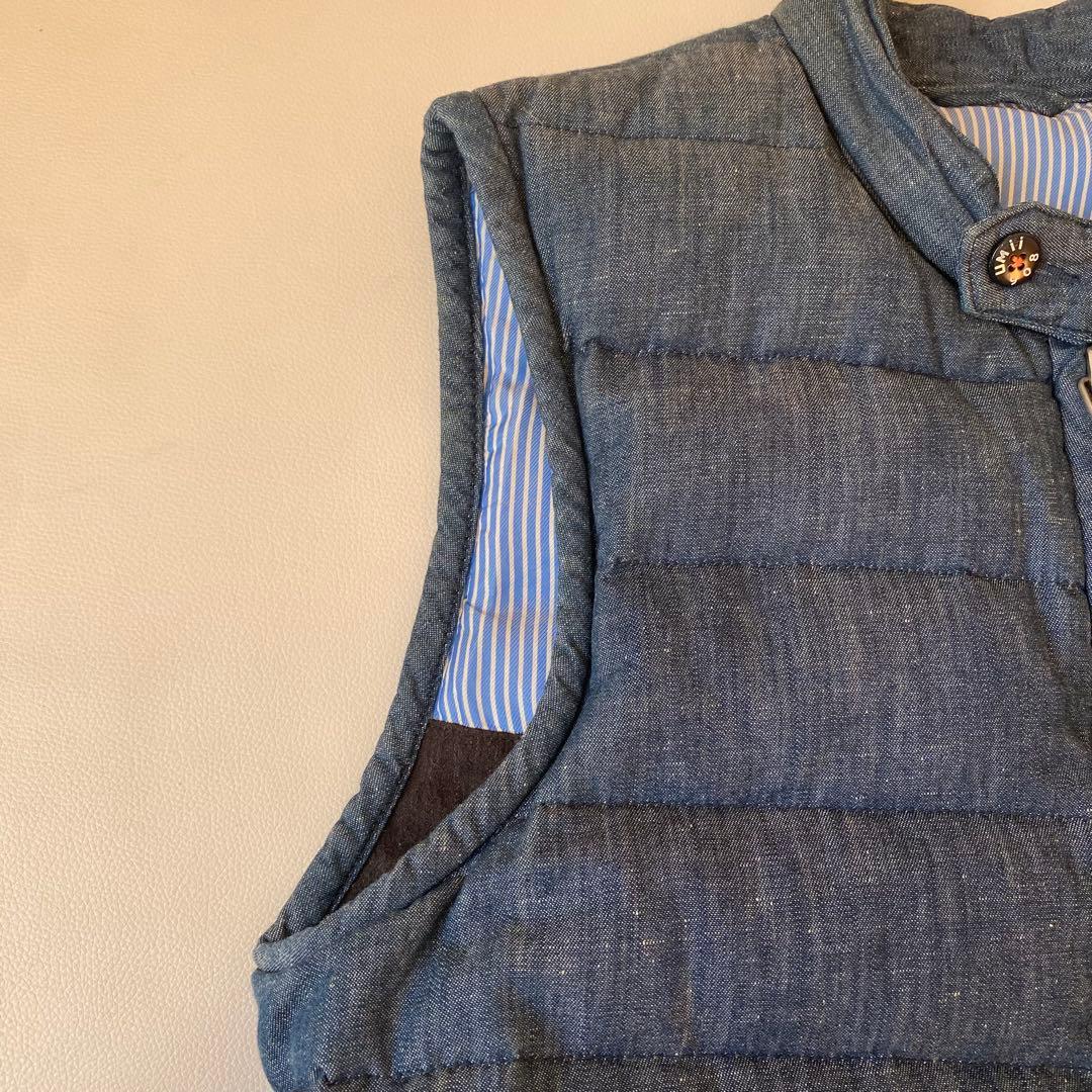 45R　umii908　ダウンベスト　インディゴ染め　ロゴボタン　ジップアップ