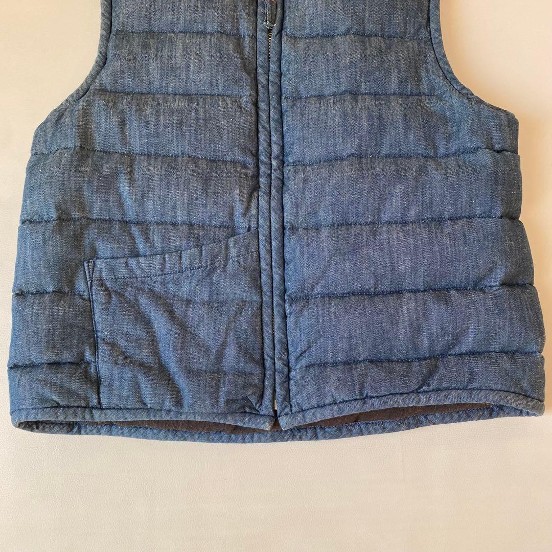 45R　umii908　ダウンベスト　インディゴ染め　ロゴボタン　ジップアップ
