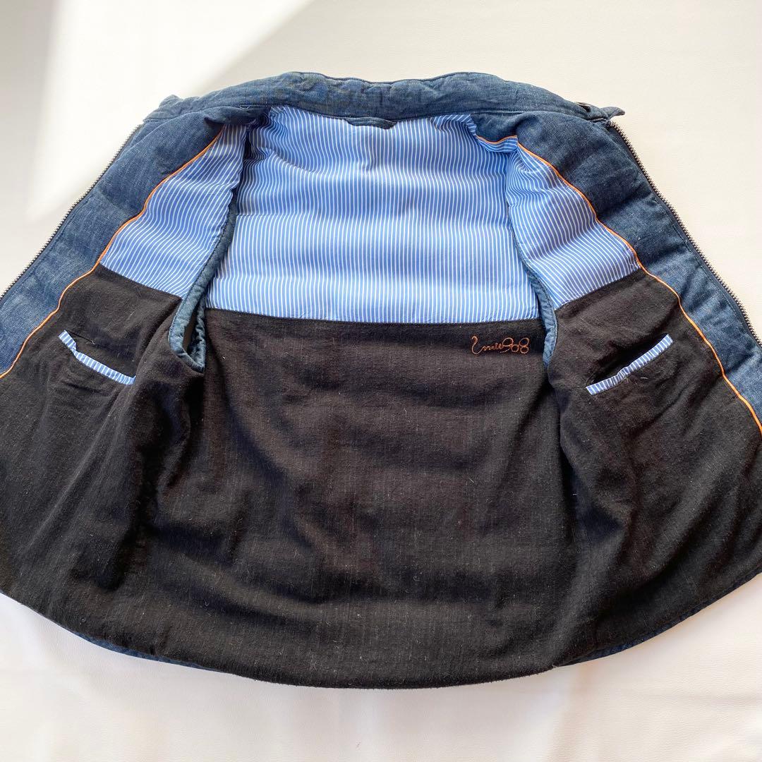45R　umii908　ダウンベスト　インディゴ染め　ロゴボタン　ジップアップ