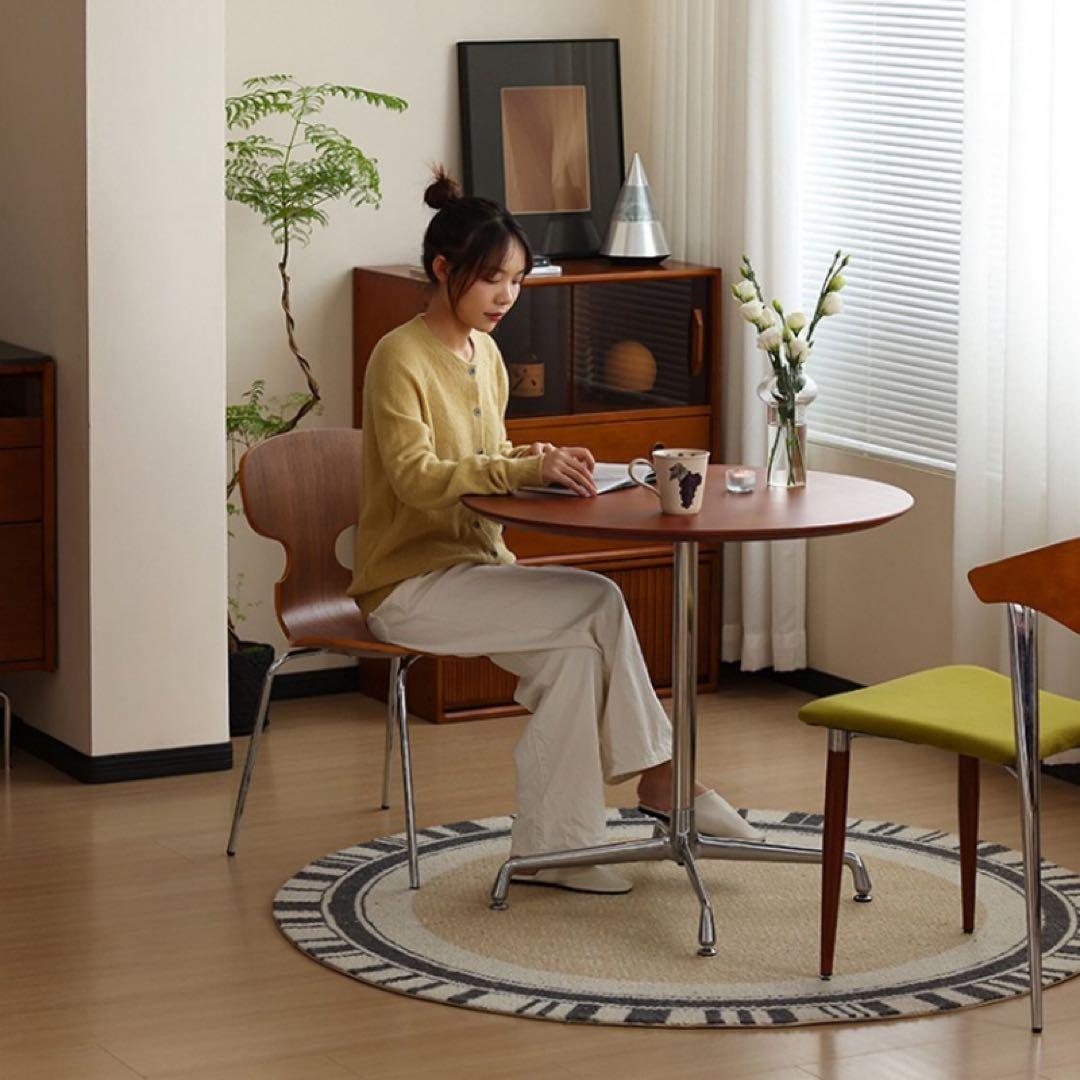 CAGUUU ツゲ材 木製ミニラウンドダイニングテーブル