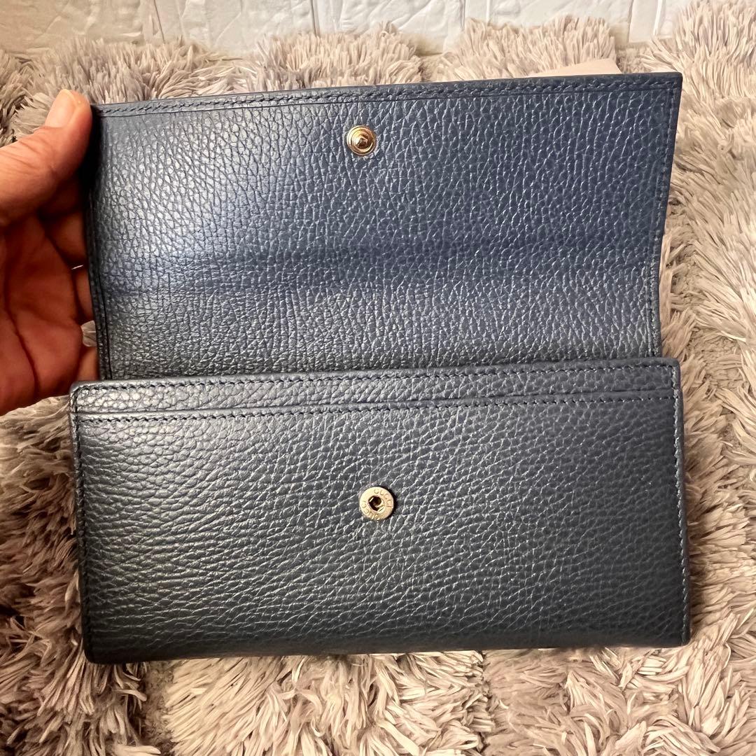 極美品✨GUCCI スウィング　長財布　シボレザー　くすみネイビー　メンズ