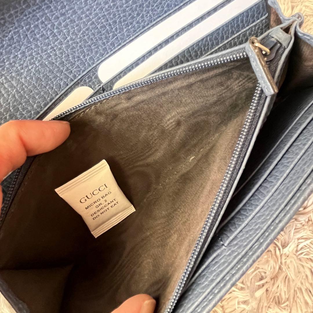 極美品✨GUCCI スウィング　長財布　シボレザー　くすみネイビー　メンズ