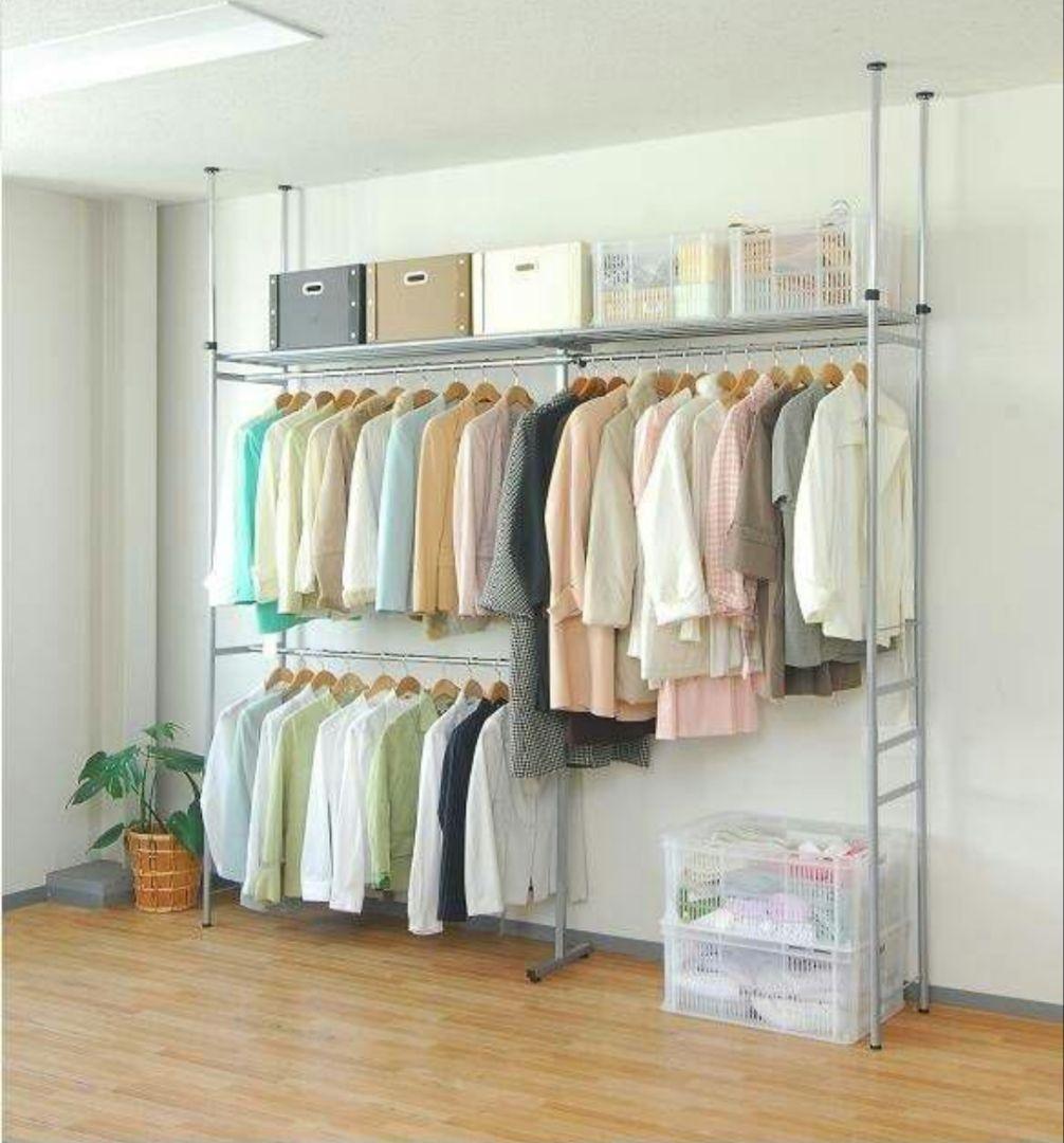 02★未使用★ツッパリクローゼットハンガーラック　奥行きスリム