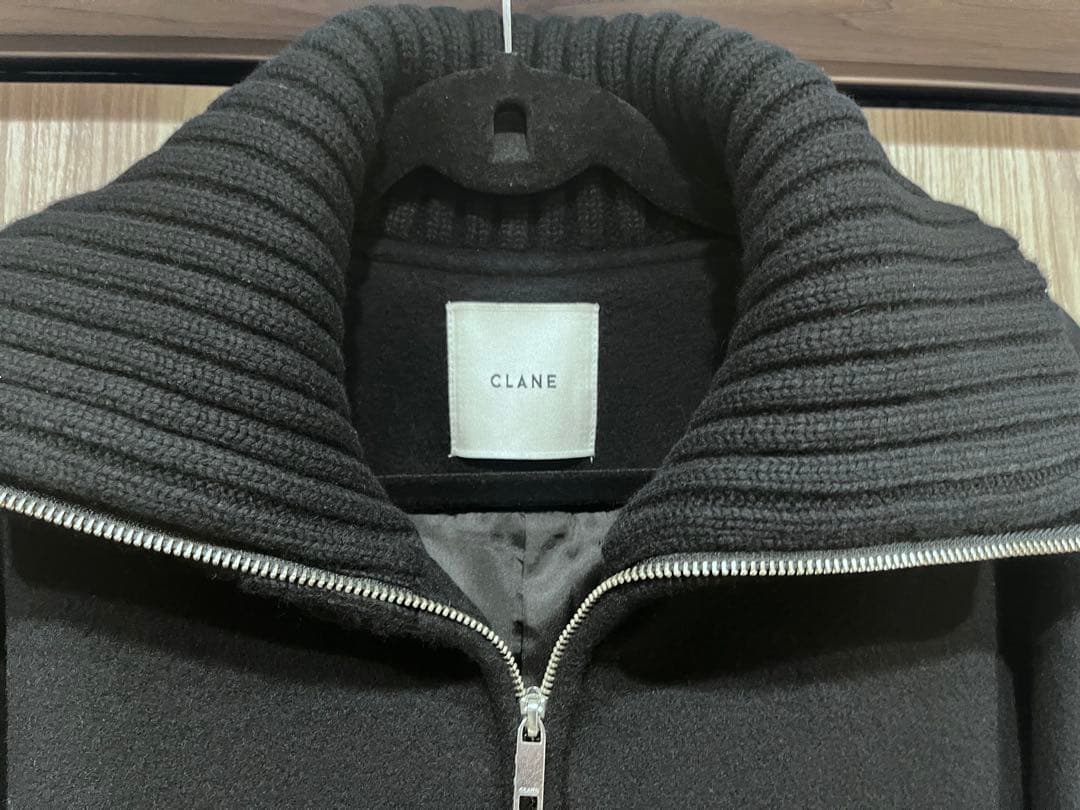 CLANE RIB COLLAR WOOL LONG COAT ブラック