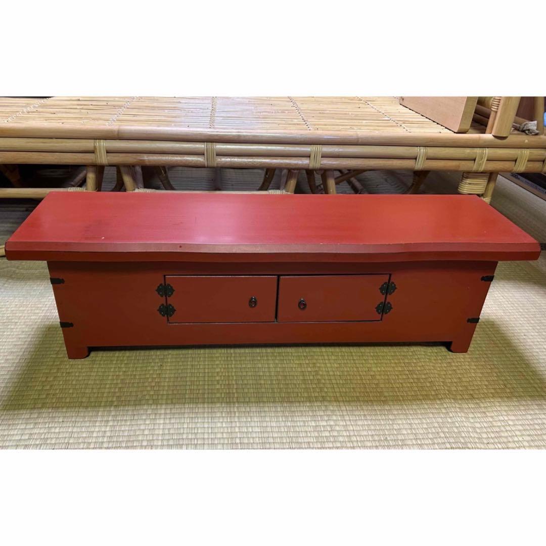 古家具　アンティーク　木製　朱塗り　棚