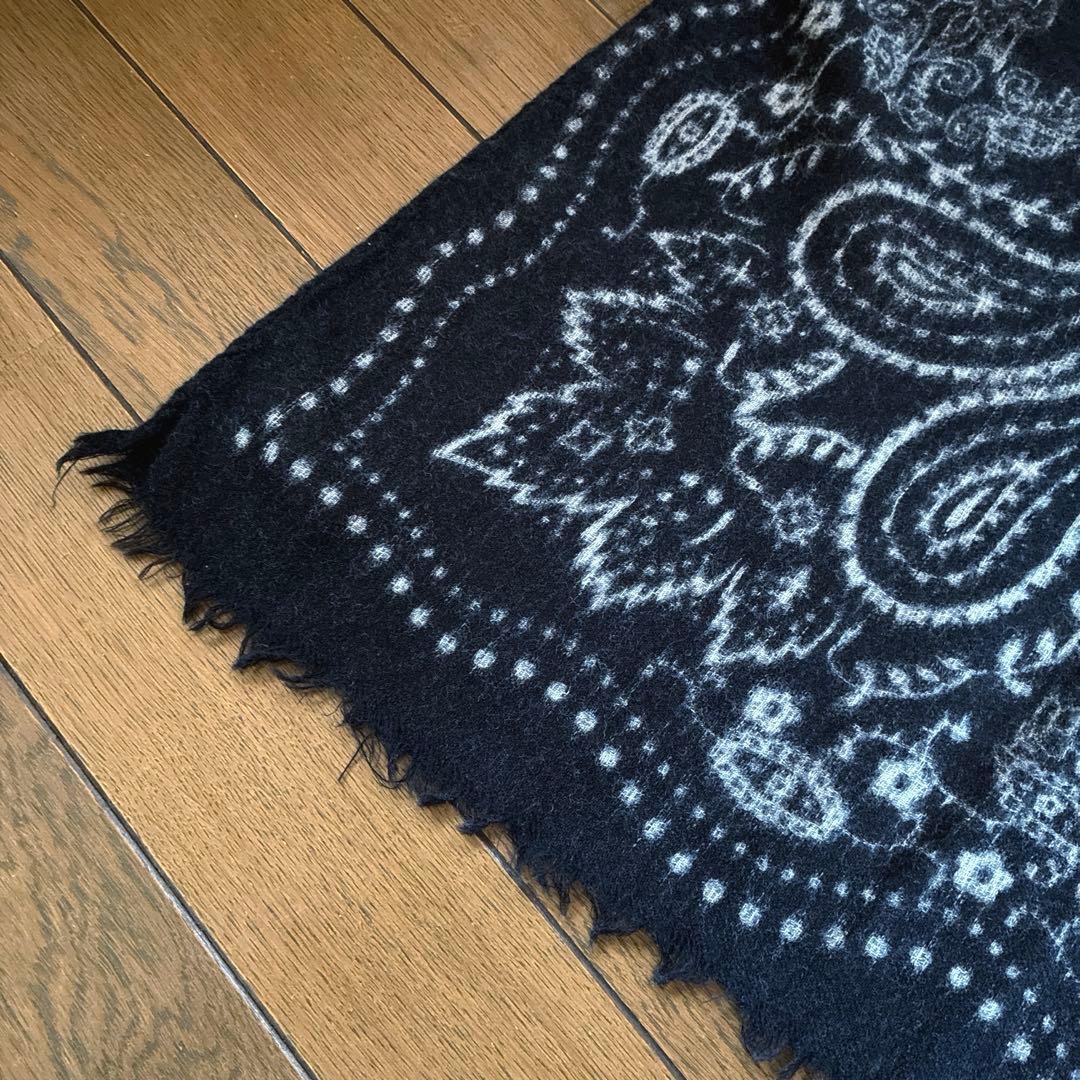 manipuriマニプリ★ウール　ペイズリー　ストール　ショール　大判　黒