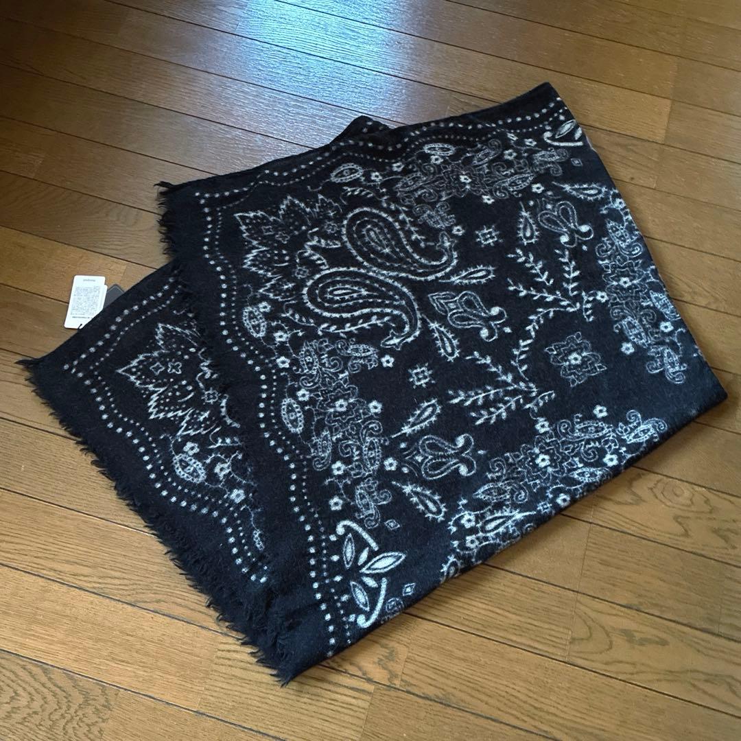 manipuriマニプリ★ウール　ペイズリー　ストール　ショール　大判　黒