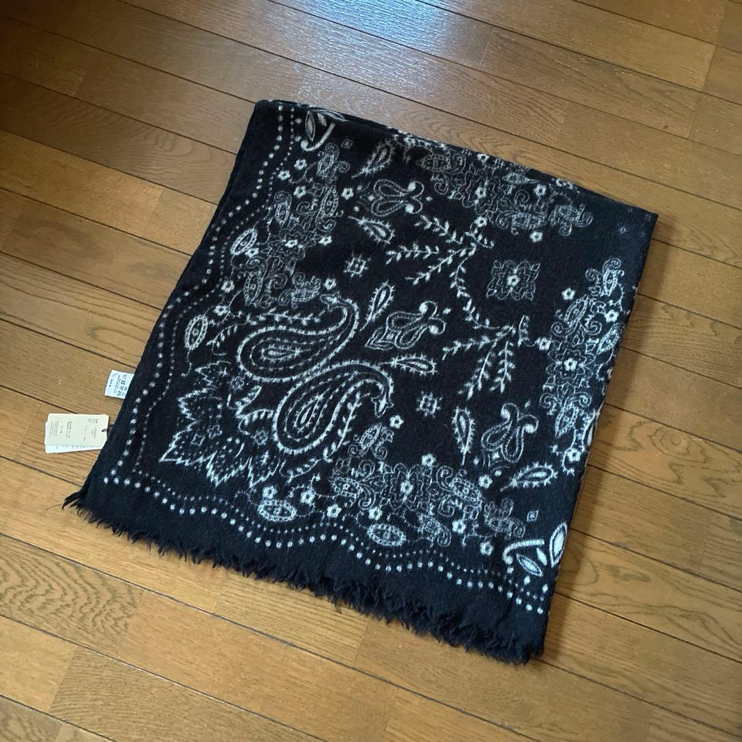 manipuriマニプリ★ウール　ペイズリー　ストール　ショール　大判　黒