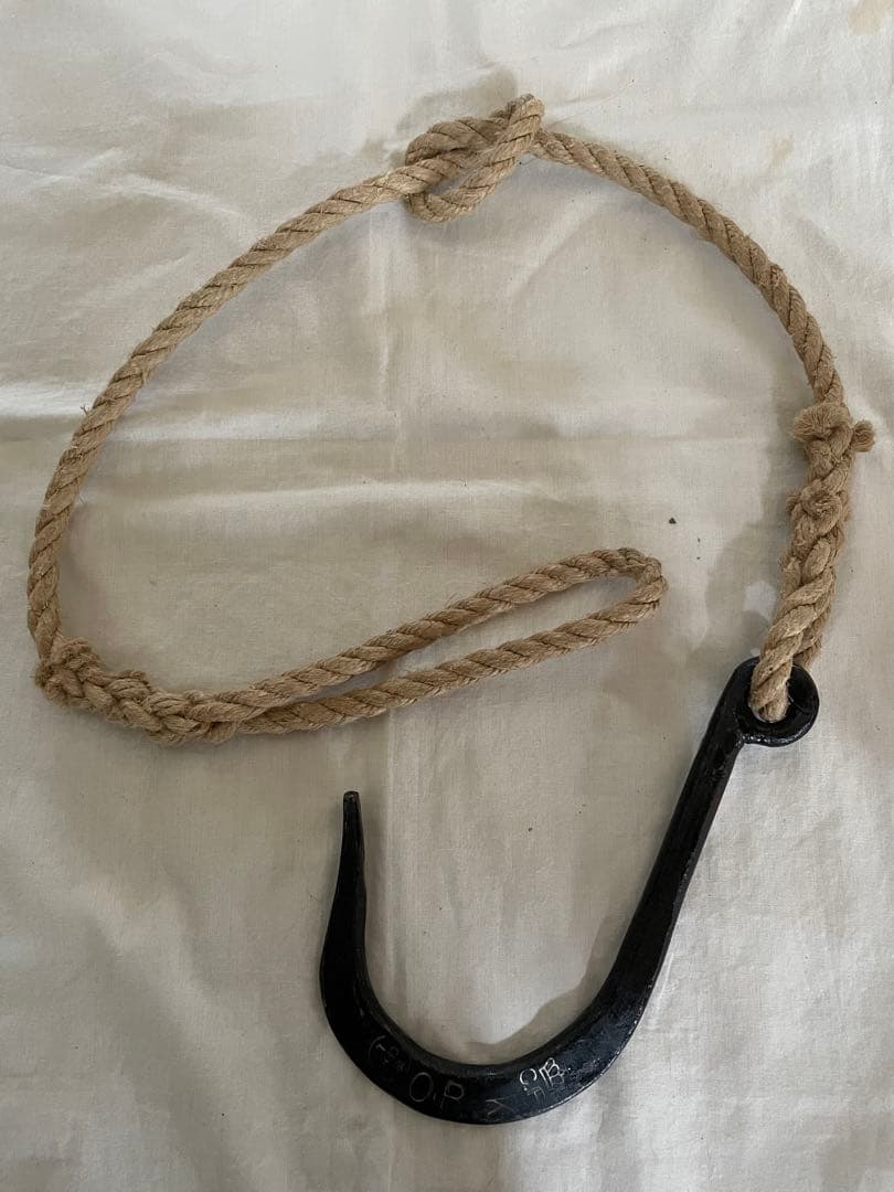 未使用品スウェーデン製ロープ付き鉄フック
