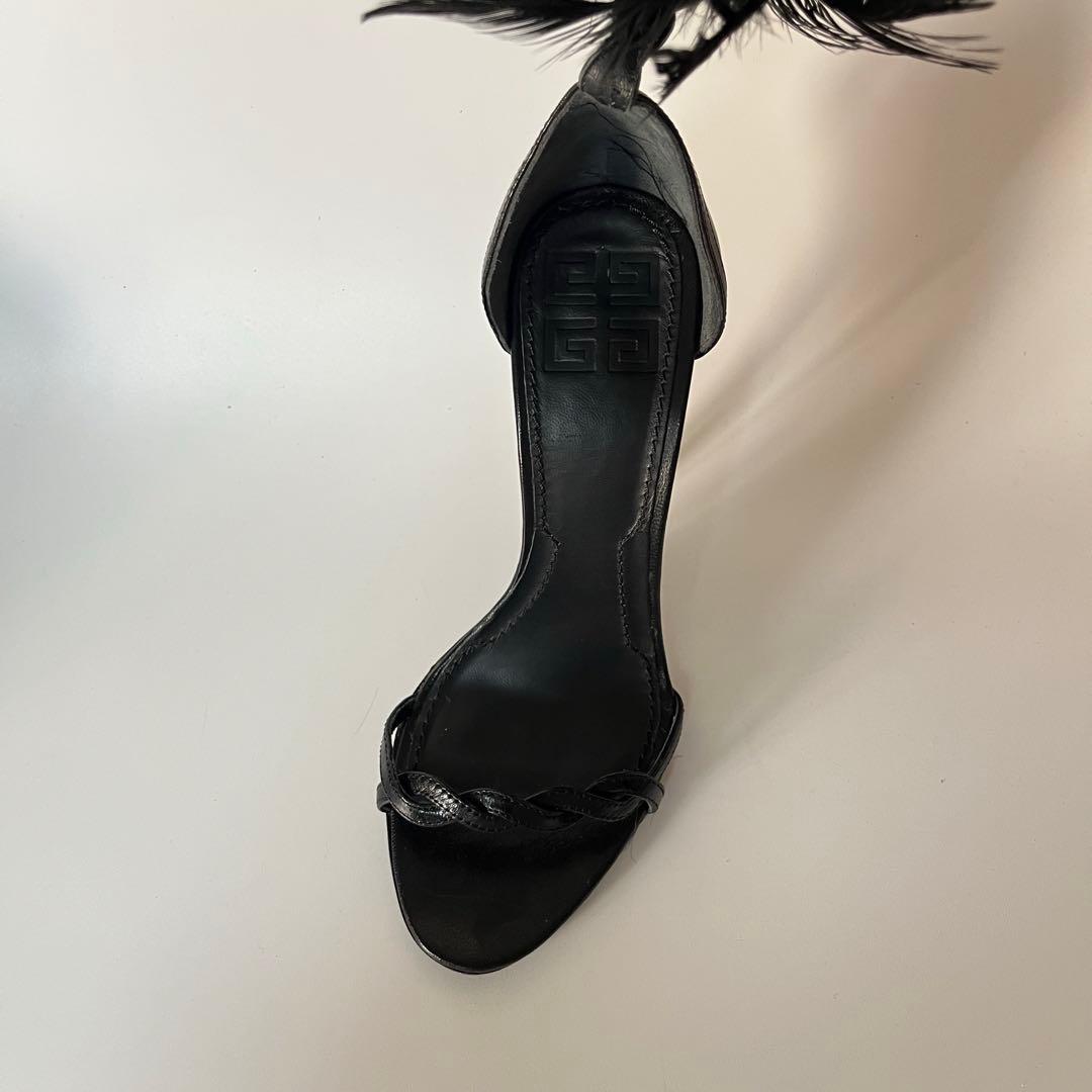 美品　GIVENCHY フェザー　羽毛　ハイヒール　アンクルストラップ　サンダル
